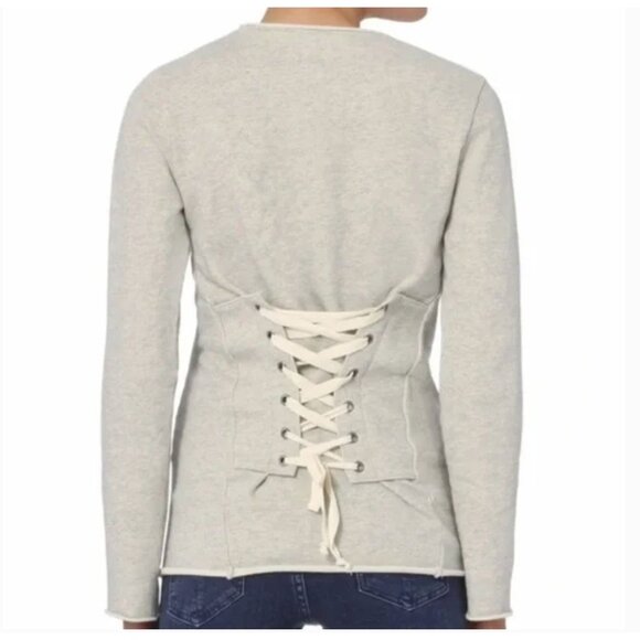 NSF Heathered Gray Corset Lace Down Back Sweatshirt Top P